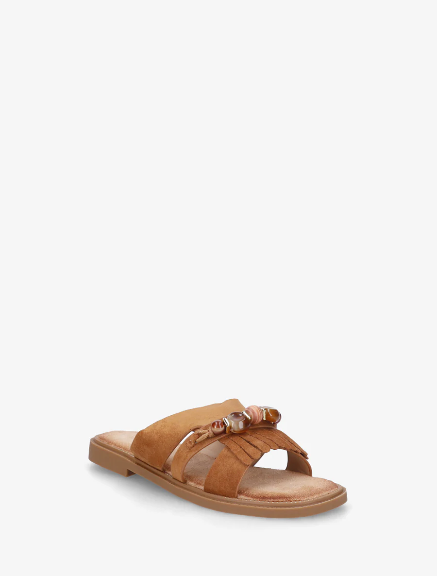 Mules en suédine à franges et perles - Camel - Image 2
