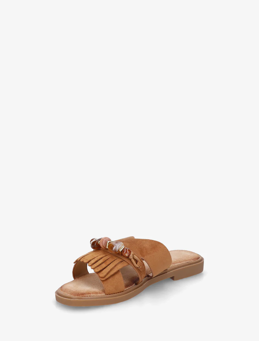 Mules en suédine à franges et perles - Camel - Image 3
