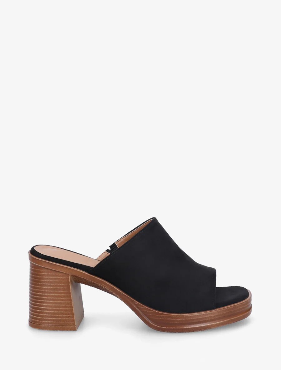 Mules en suédine à talon carré - Noir