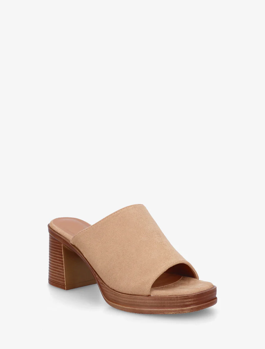 Mules en suédine à talon carré - Camel clair - Image 2