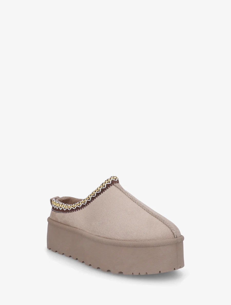 Mules en suédine brodées - Taupe - Image 2
