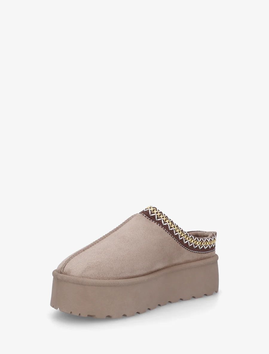 Mules en suédine brodées - Taupe - Image 3