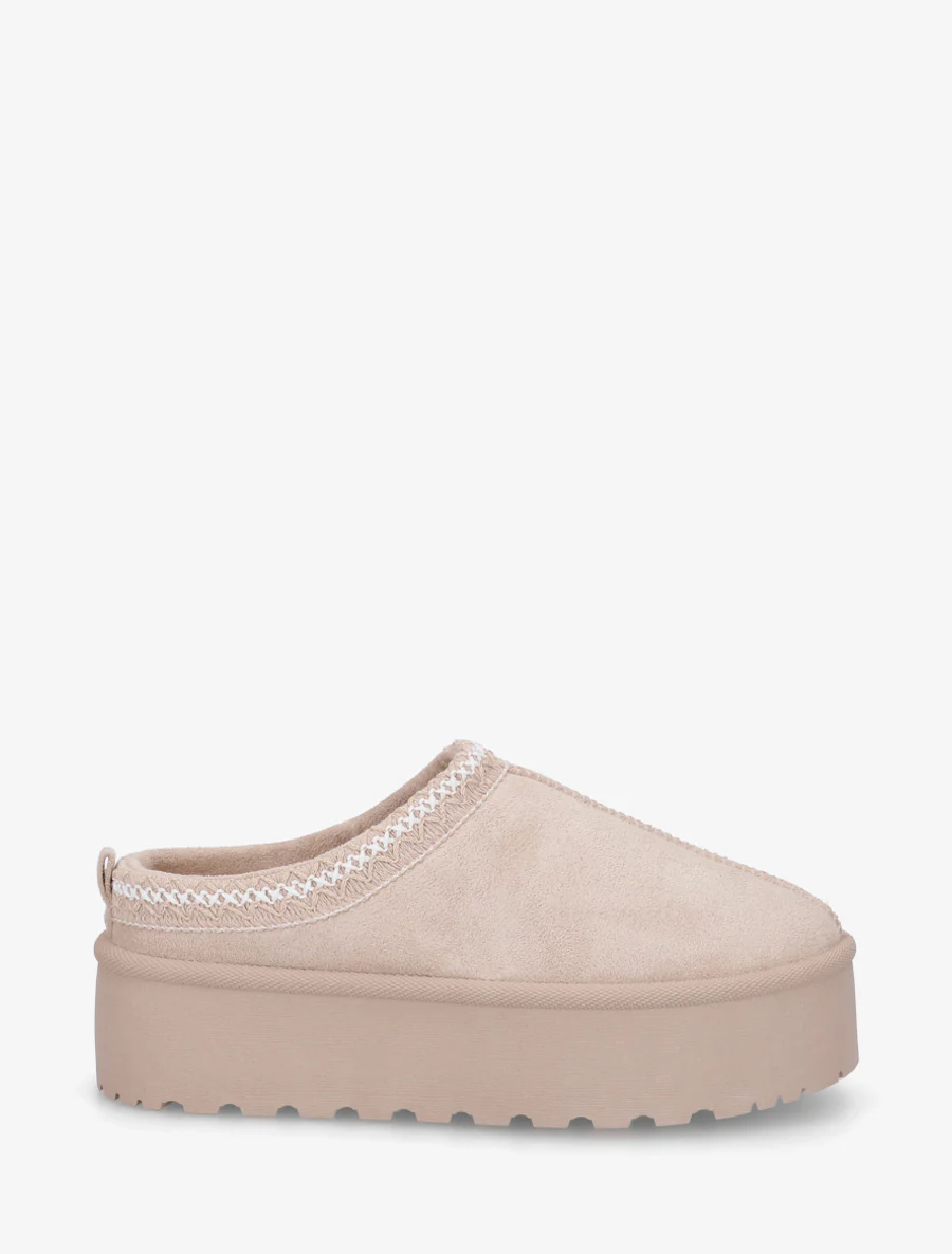 Mules en suédine brodées - Beige