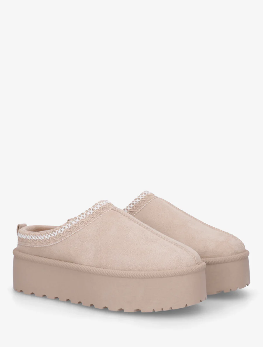 Mules en suédine brodées - Beige - Image 4