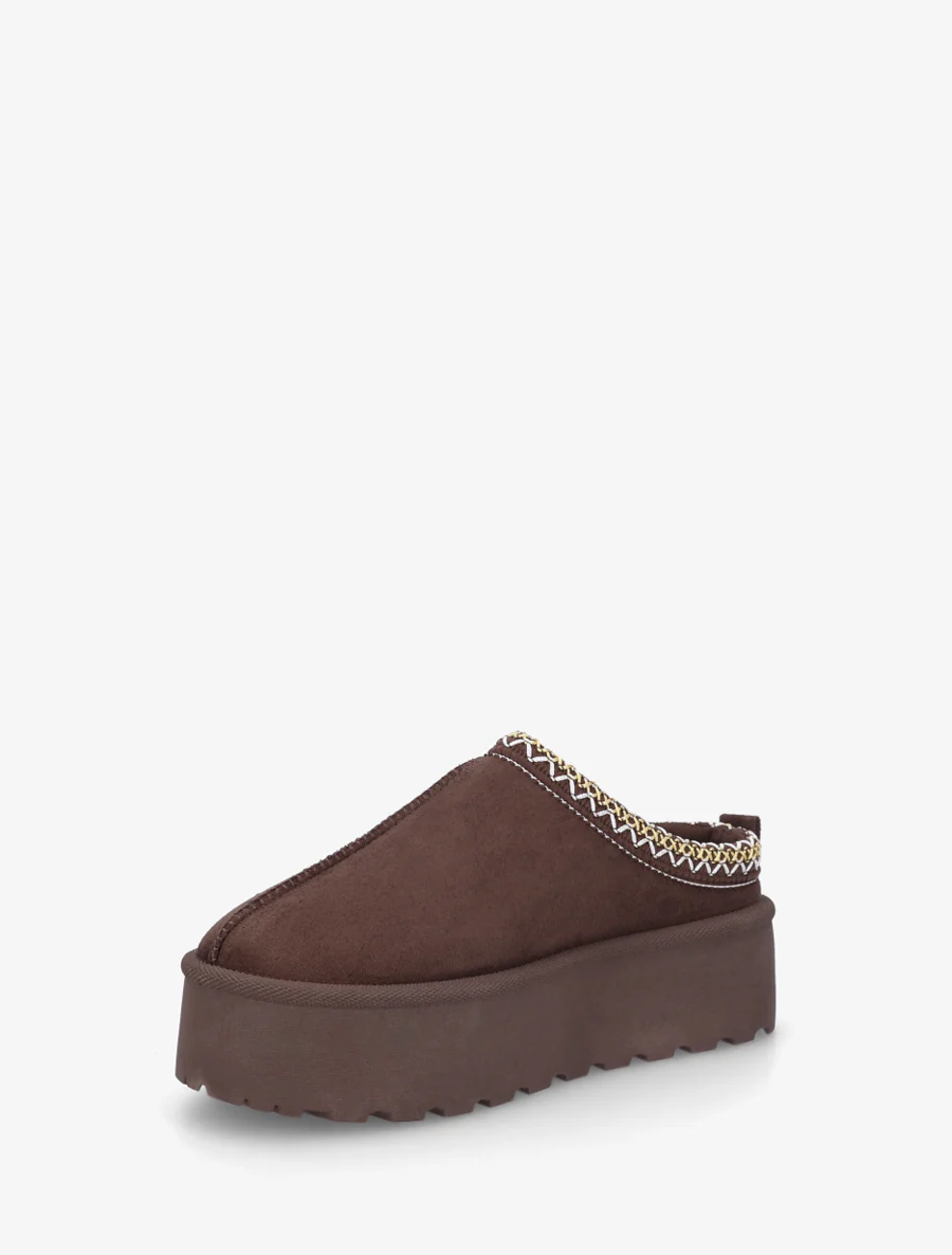 Mules en suédine brodées - Marron - Image 3