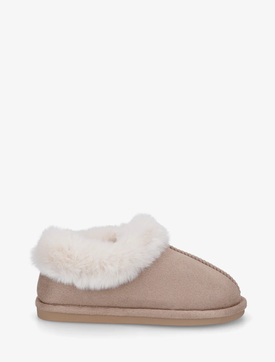 Mules en suédine fourrées - Taupe