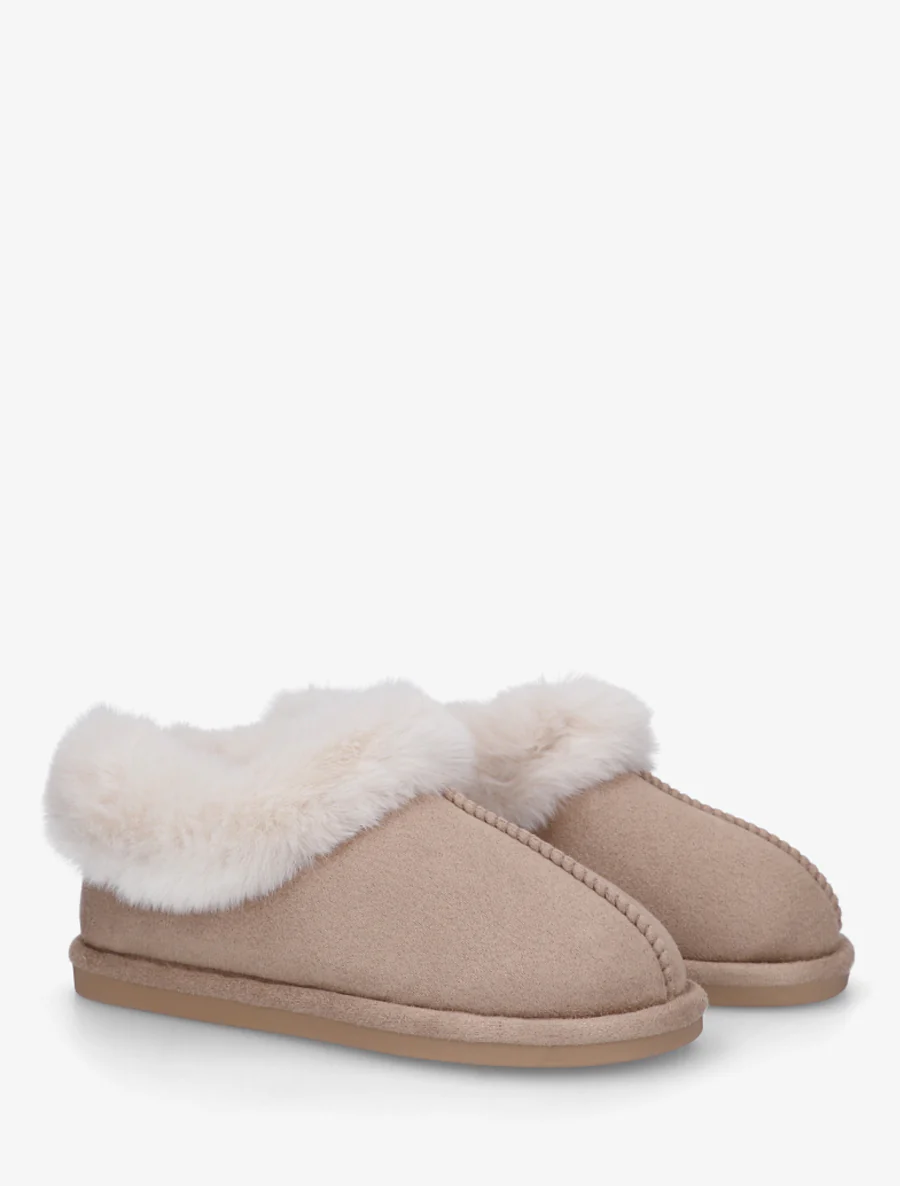Mules en suédine fourrées - Taupe - Image 4