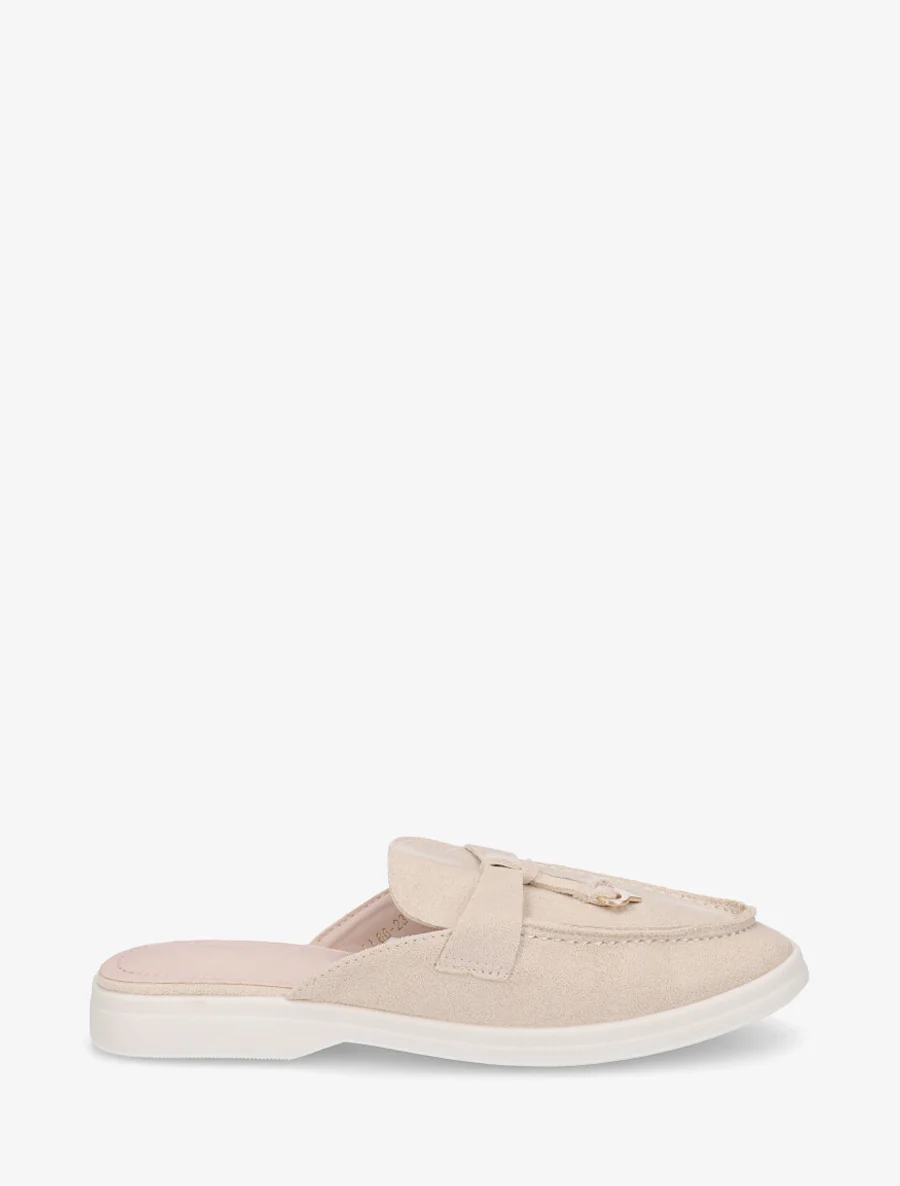 Mules en suédine style mocassin - Beige
