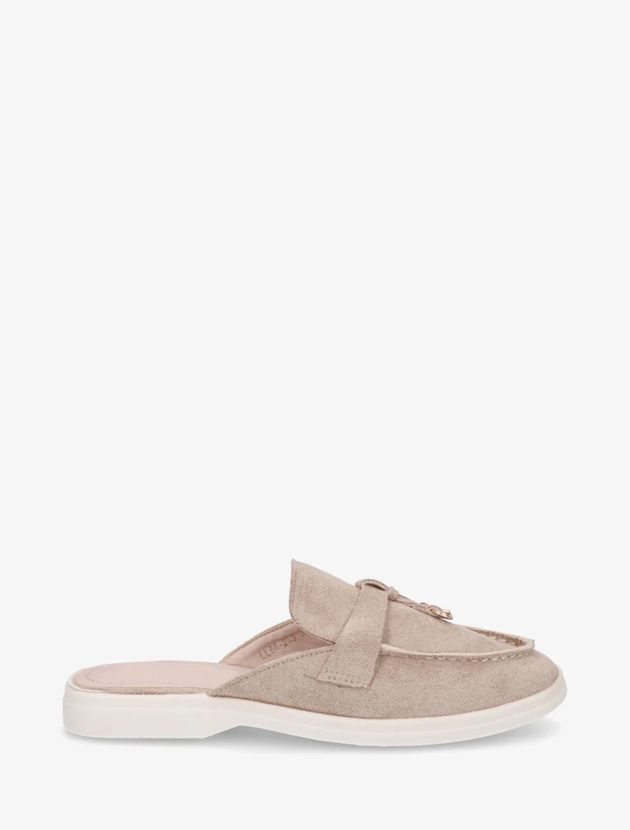 Mules en suédine style mocassin - Taupe clair