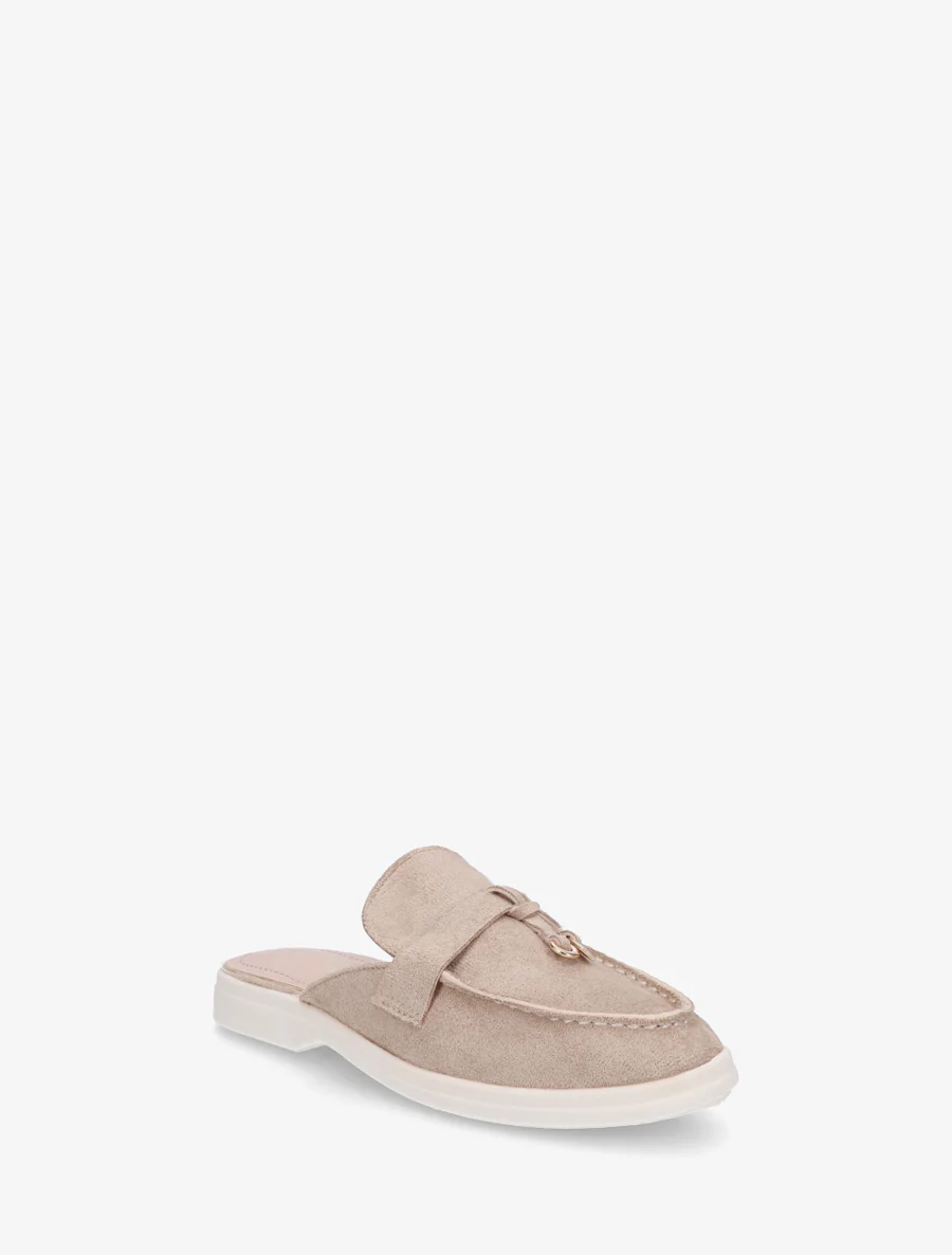 Mules en suédine style mocassin - Taupe clair - Image 2