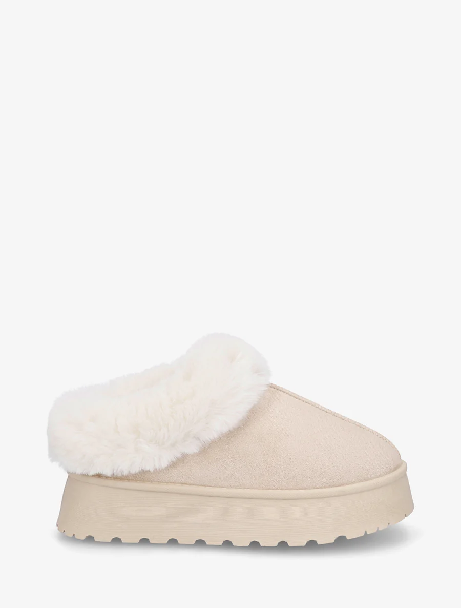 Mules fourrées à semelle épaisse - Beige