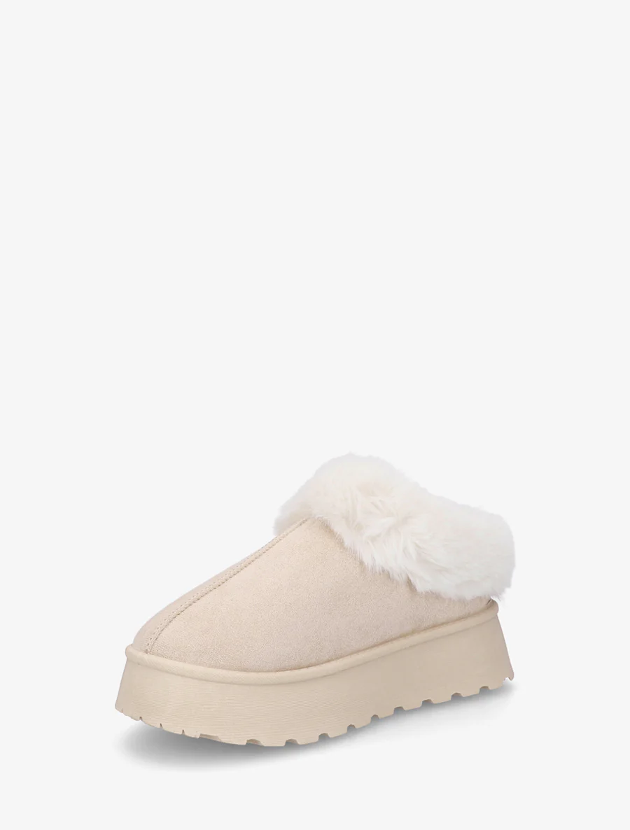 Mules fourrées à semelle épaisse - Beige - Image 3