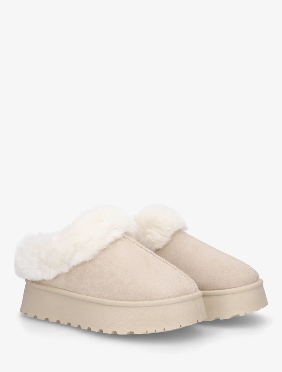Mules fourrées à semelle épaisse - Beige - Image 4