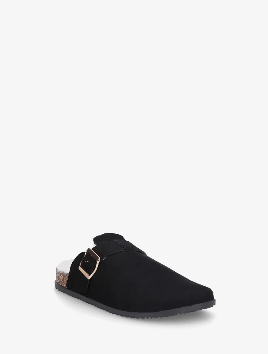 Mules fourrées en suédine - Noir - Image 2