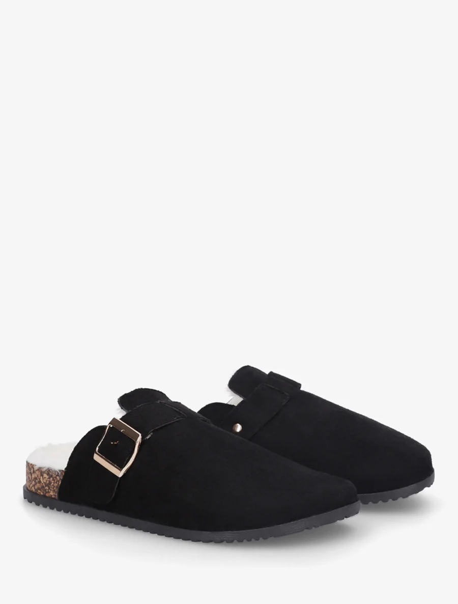 Mules fourrées en suédine - Noir - Image 4