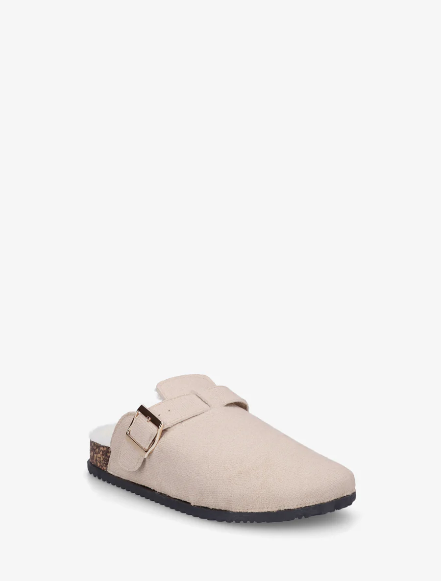 Mules fourrées en suédine - Beige - Image 2