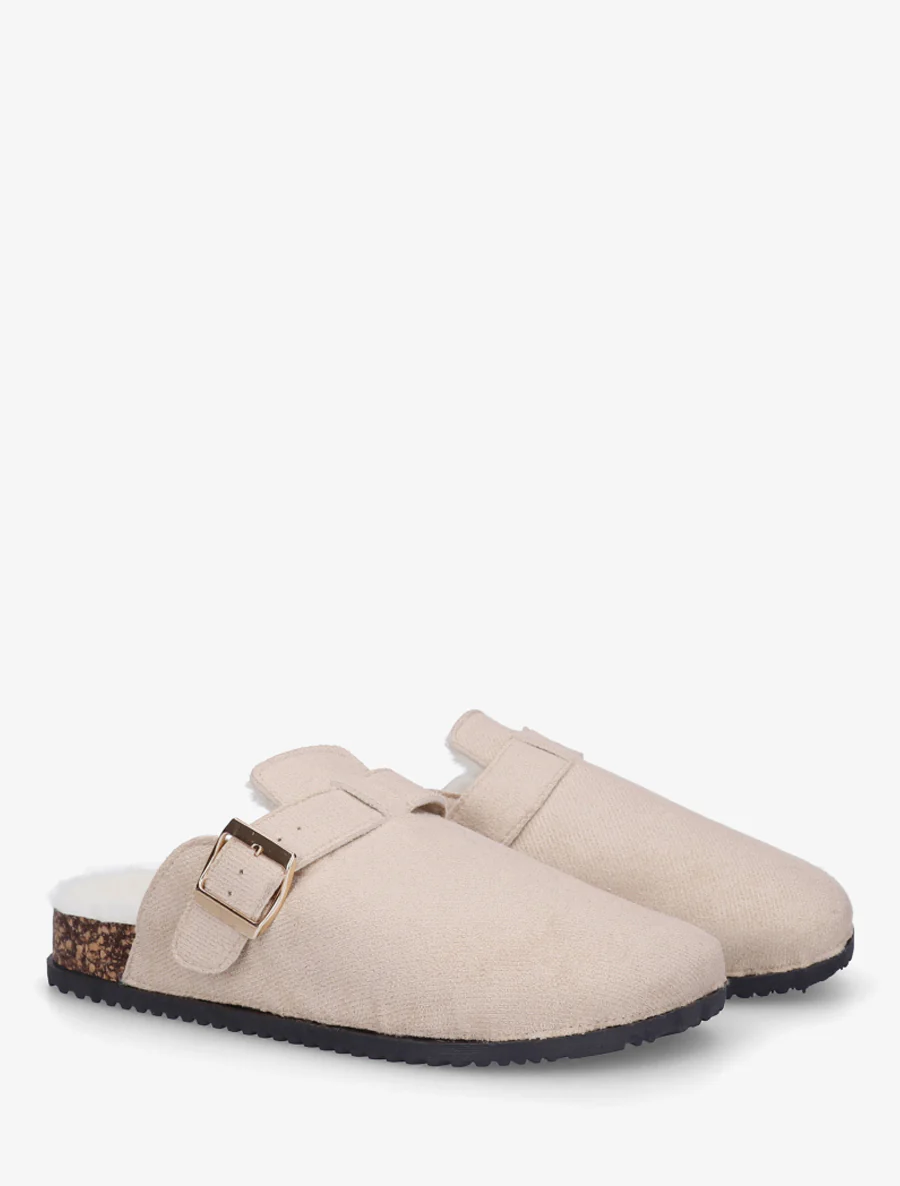 Mules fourrées en suédine - Beige - Image 4