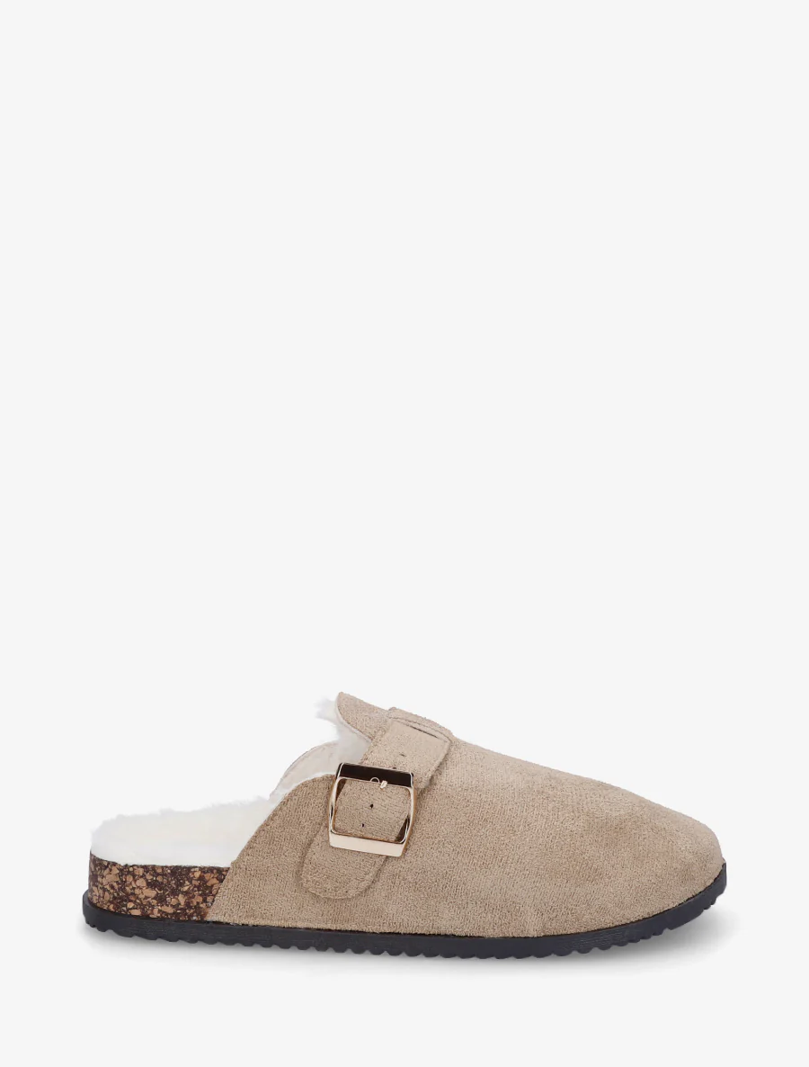 Mules fourrées en suédine - Taupe