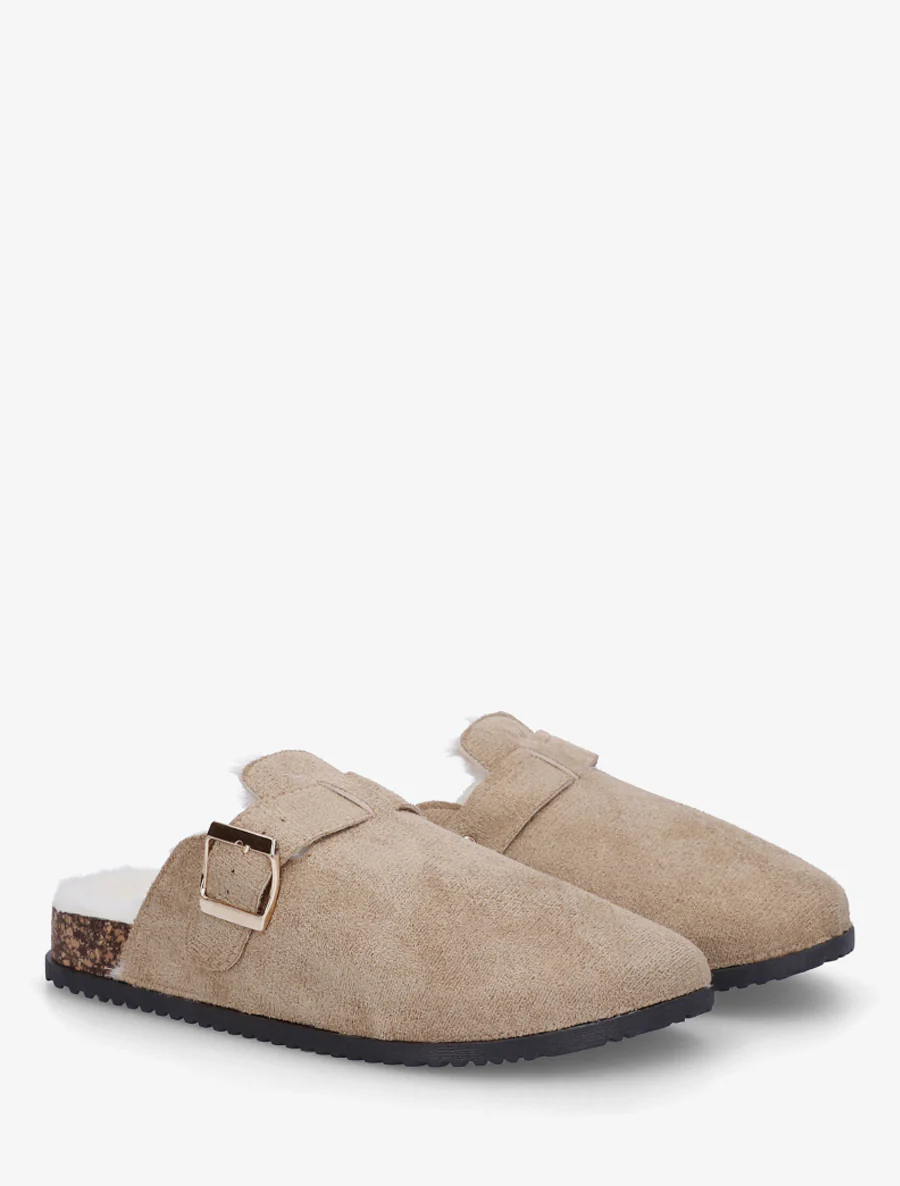 Mules fourrées en suédine - Taupe - Image 4