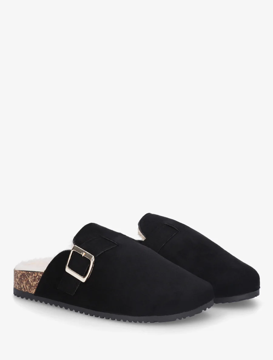 Mules fourrées en suédine - Noir - Image 4