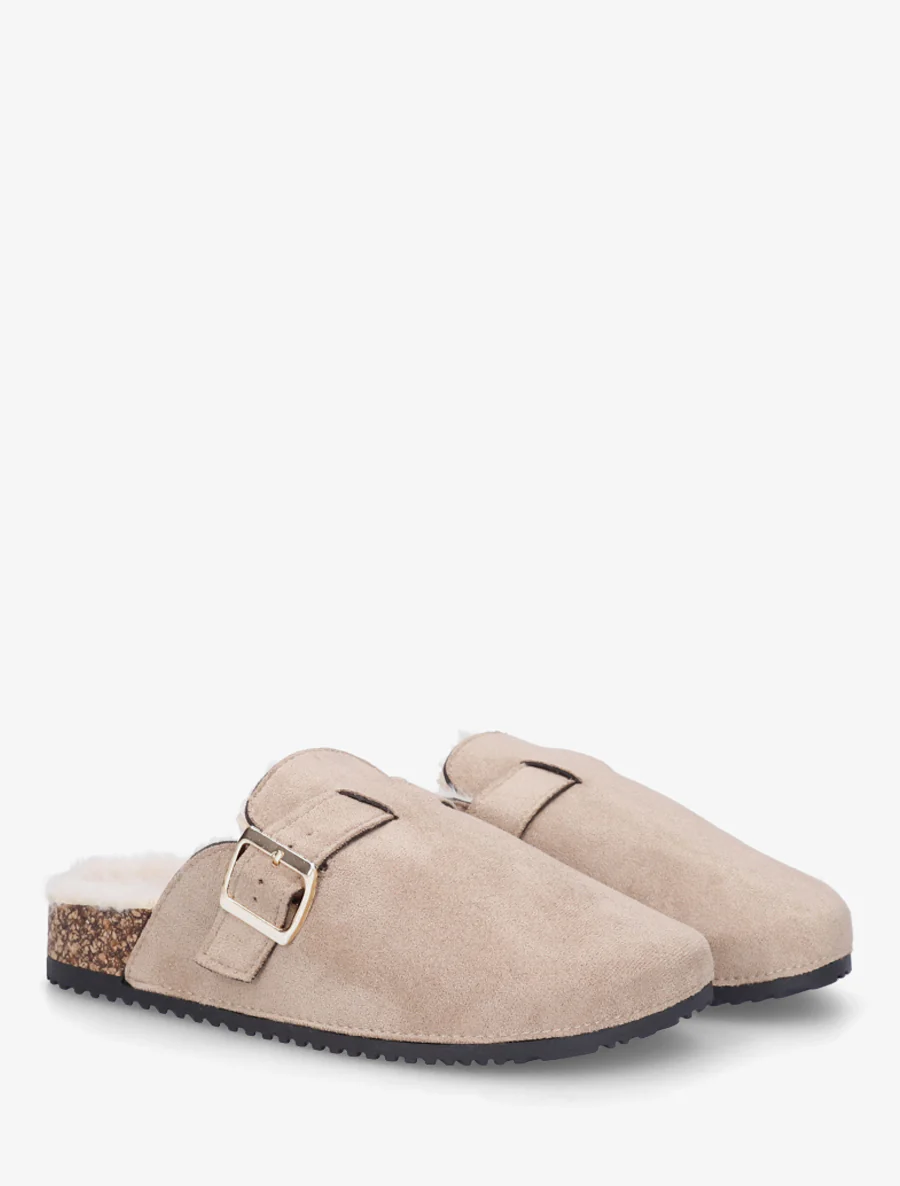 Mules fourrées en suédine - Taupe - Image 4