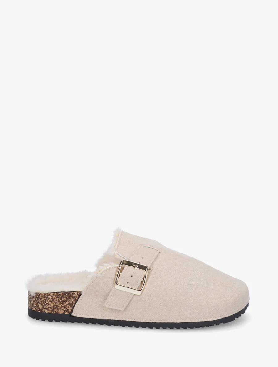 Mules fourrées en suédine - Beige