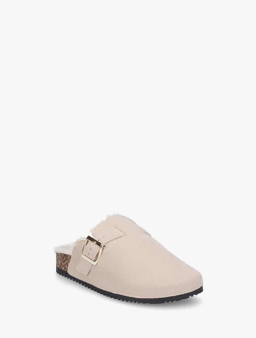 Mules fourrées en suédine - Beige - Image 2