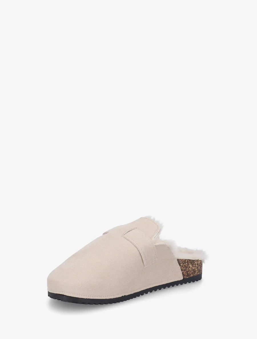 Mules fourrées en suédine - Beige - Image 3