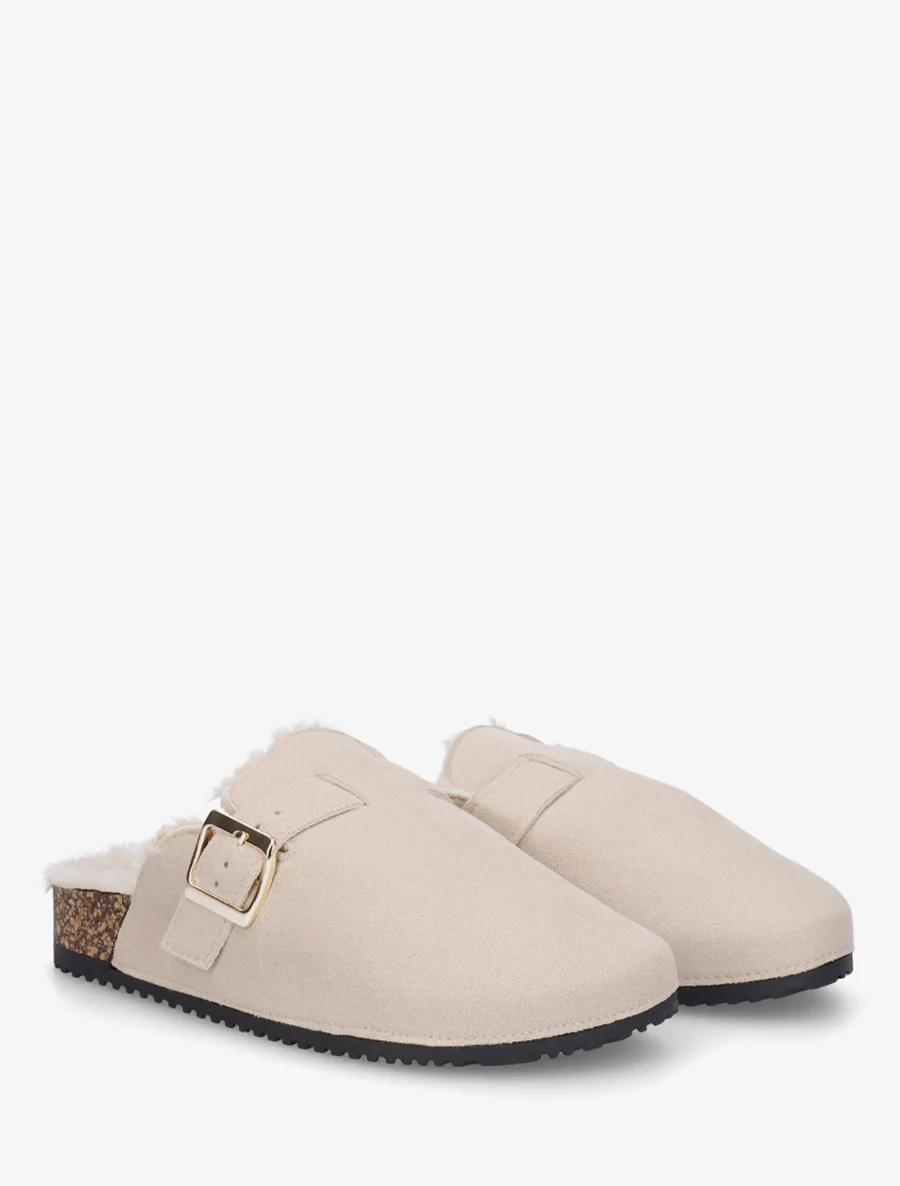 Mules fourrées en suédine - Beige - Image 4