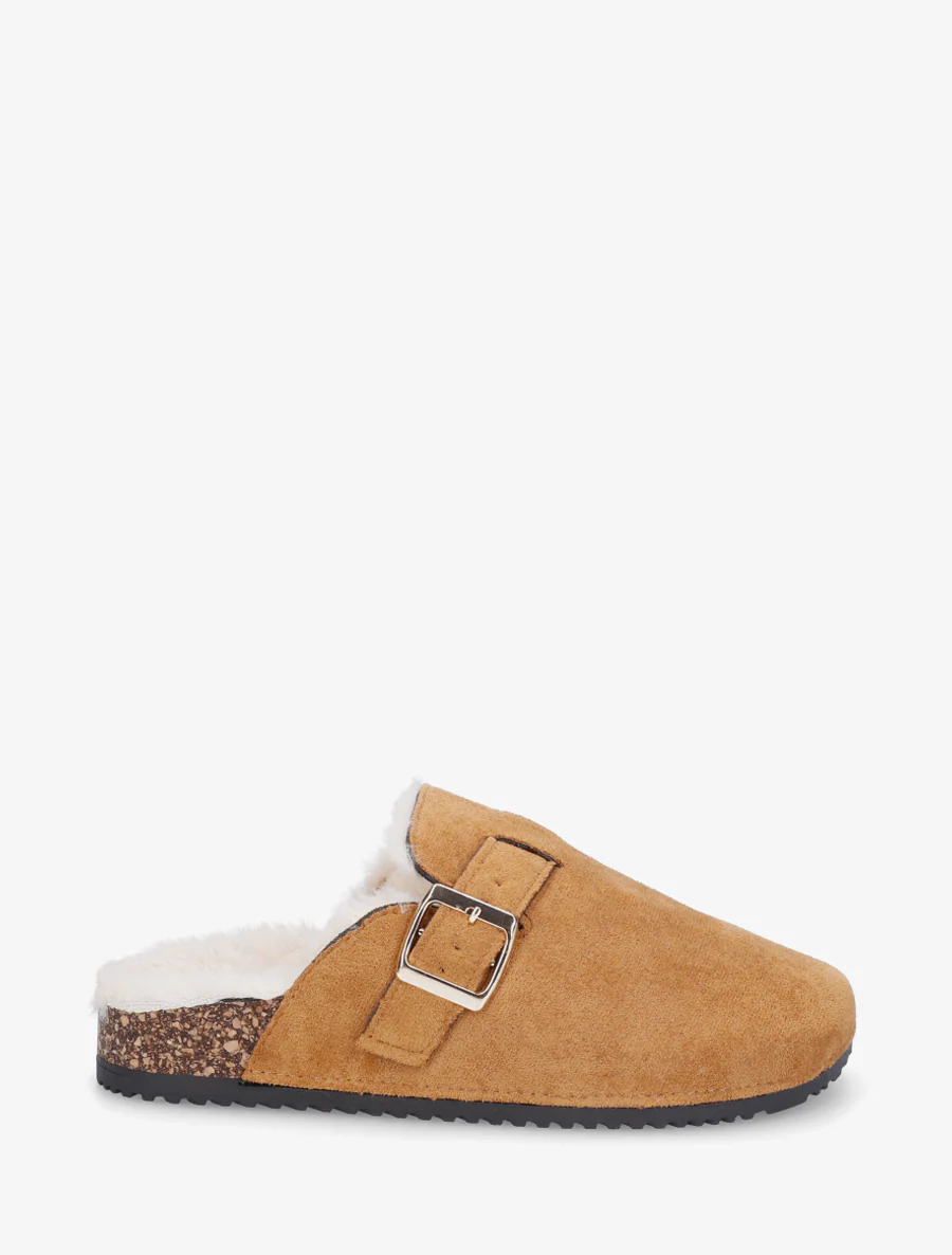 Mules fourrées en suédine - Camel