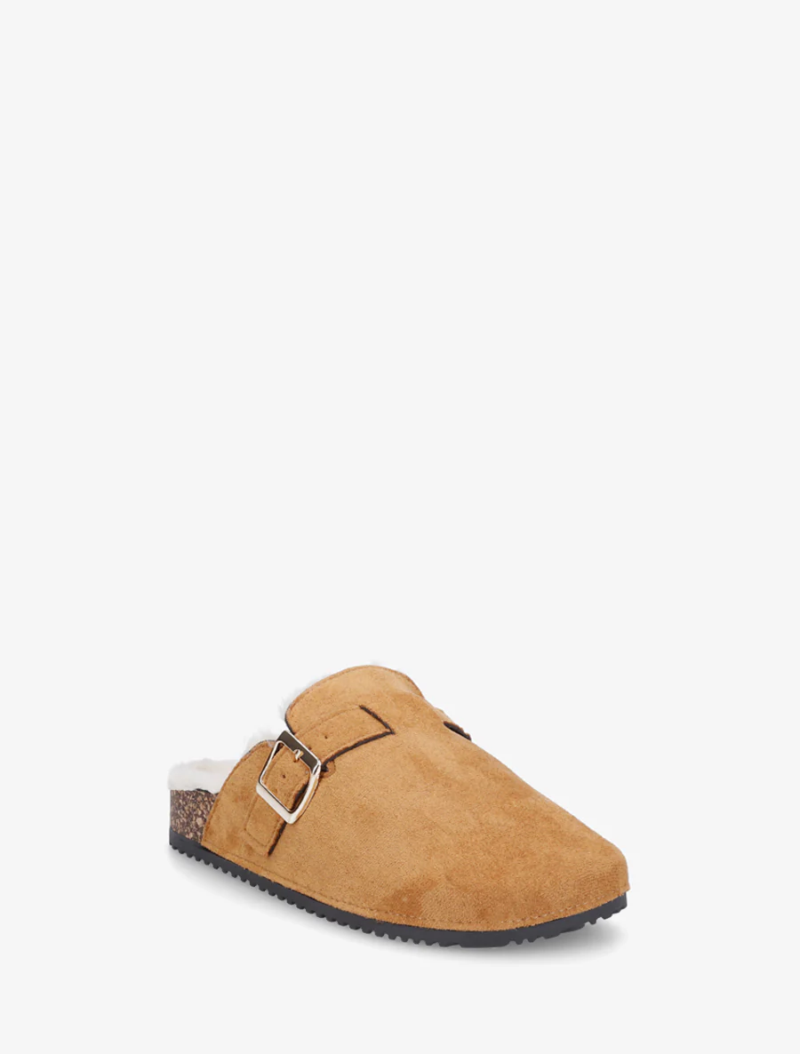 Mules fourrées en suédine - Camel - Image 2