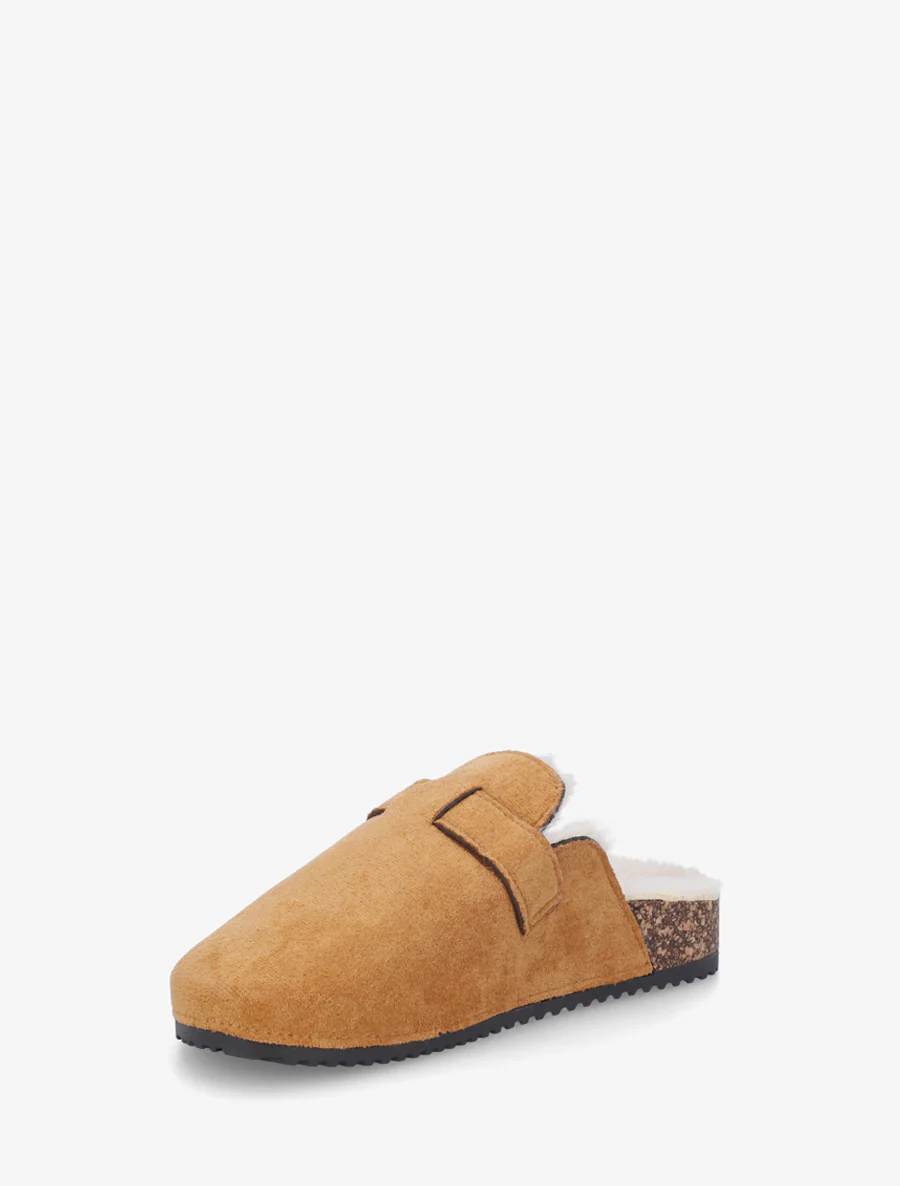 Mules fourrées en suédine - Camel - Image 3