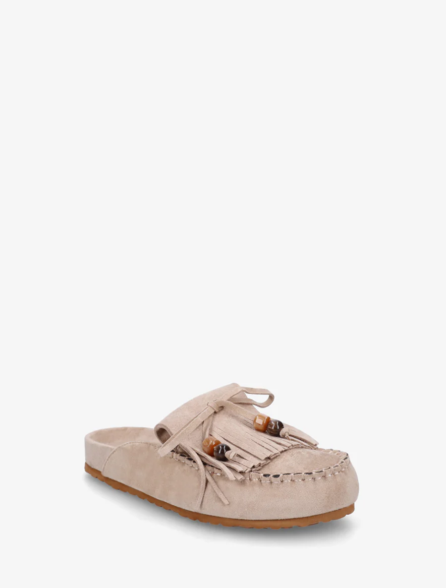 Mules frangées en suédine - Taupe - Image 2