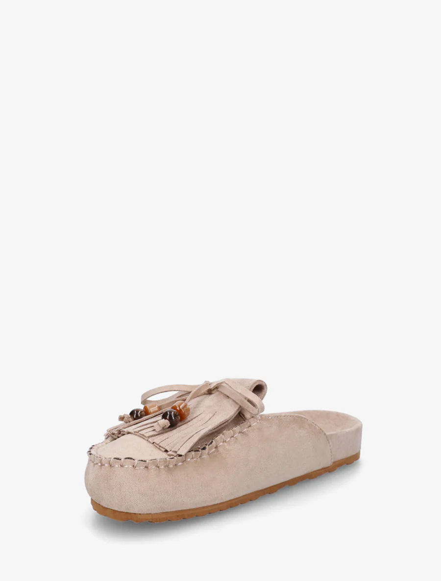 Mules frangées en suédine - Taupe - Image 3