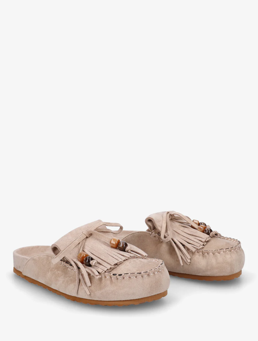 Mules frangées en suédine - Taupe - Image 4