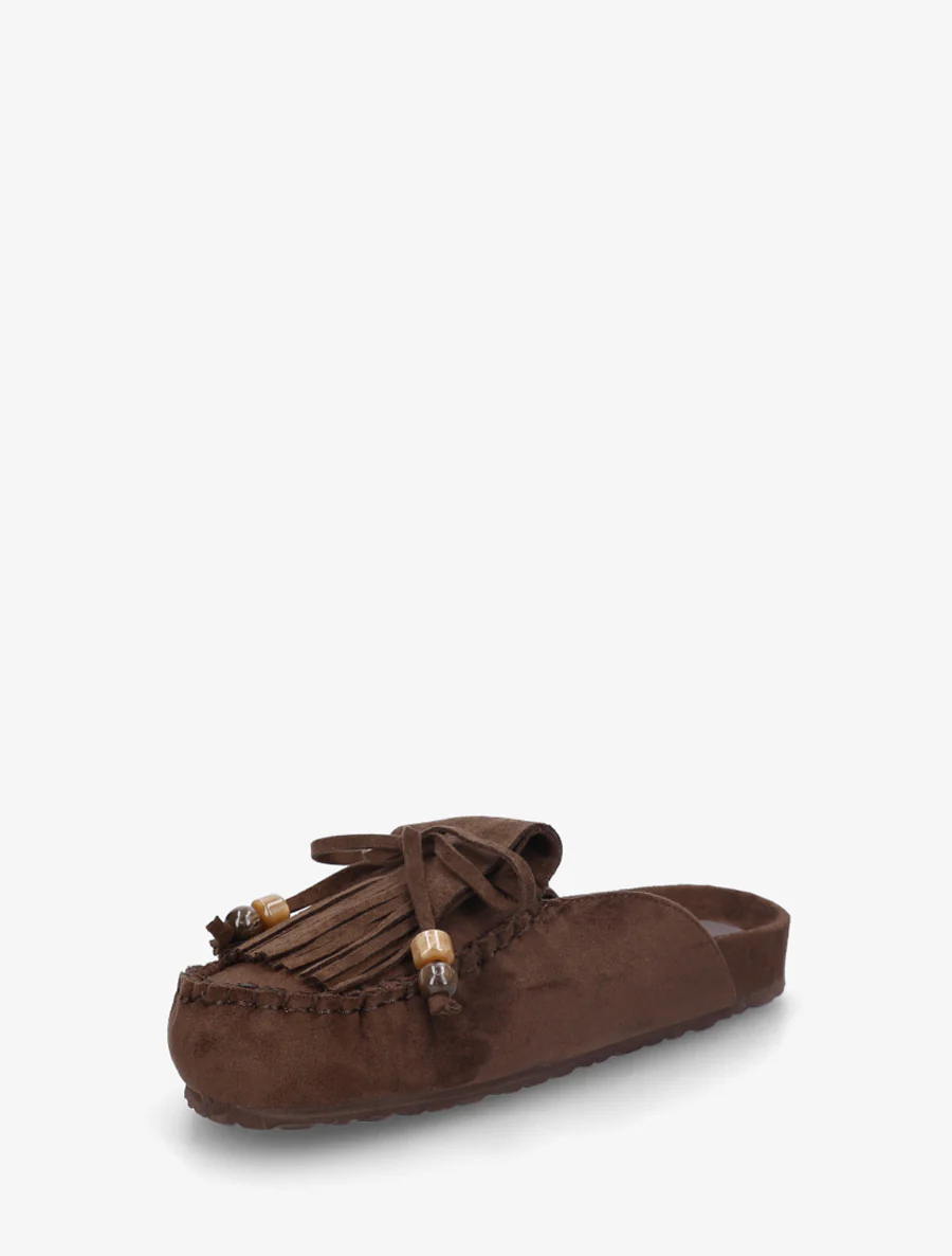 Mules frangées en suédine - Marron - Image 3