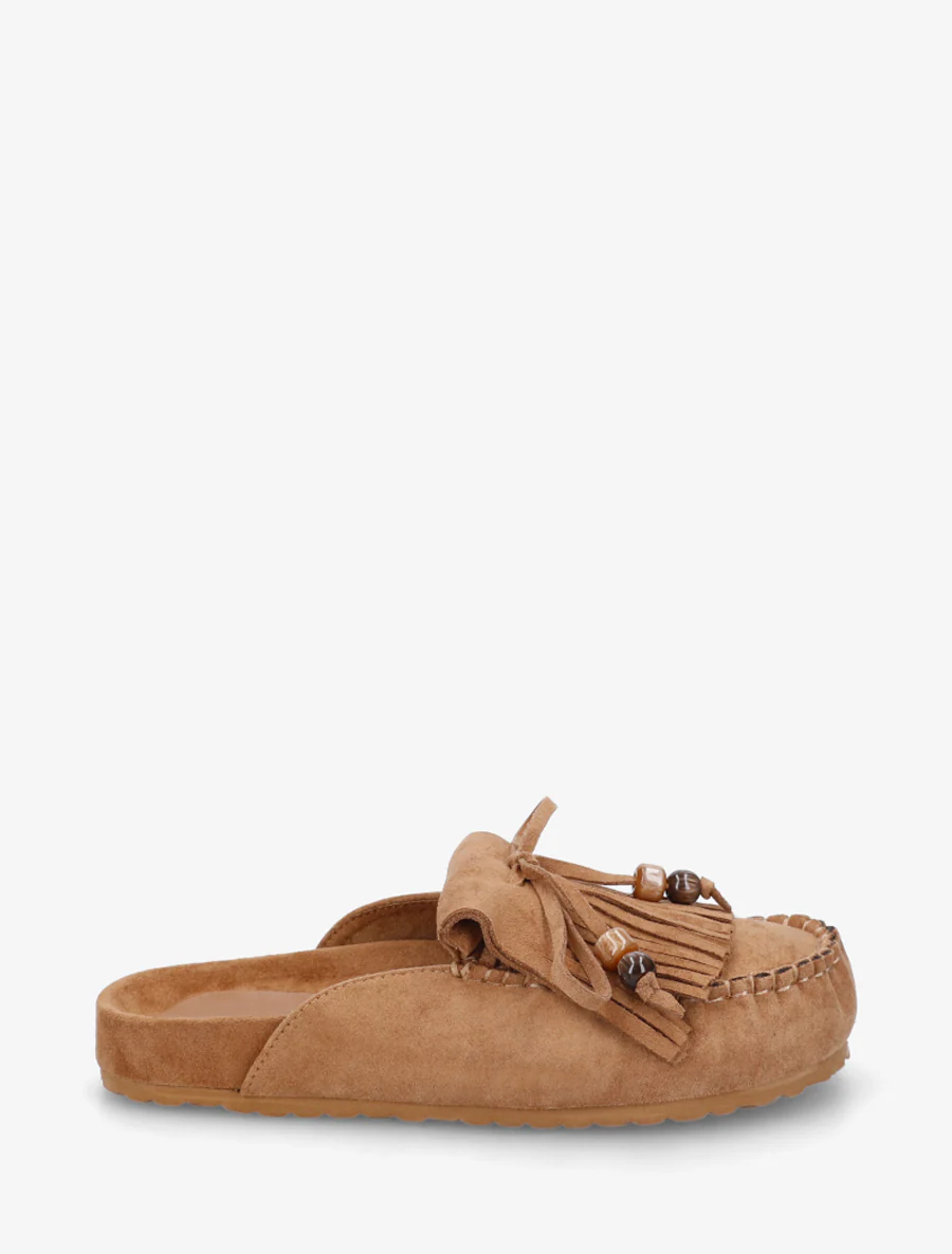 Mules frangées en suédine - Camel