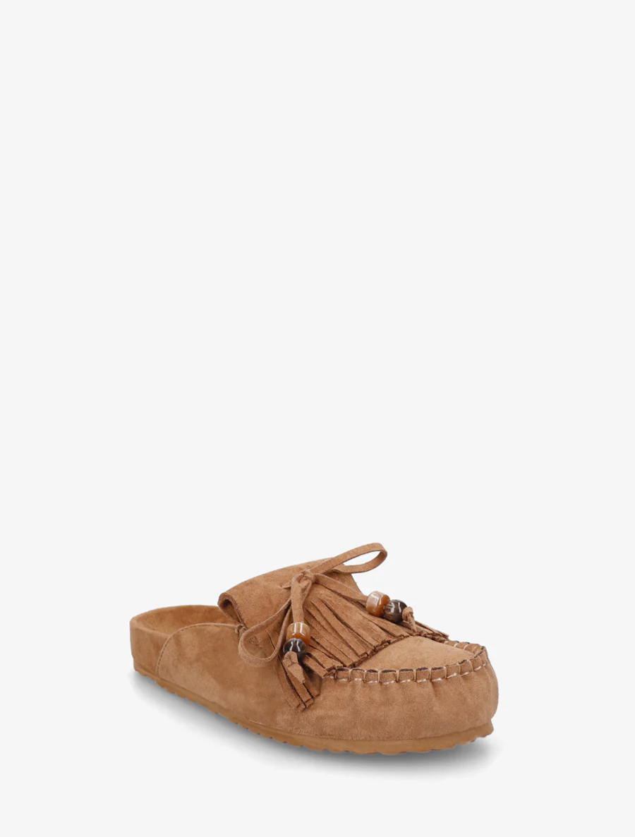 Mules frangées en suédine - Camel - Image 2