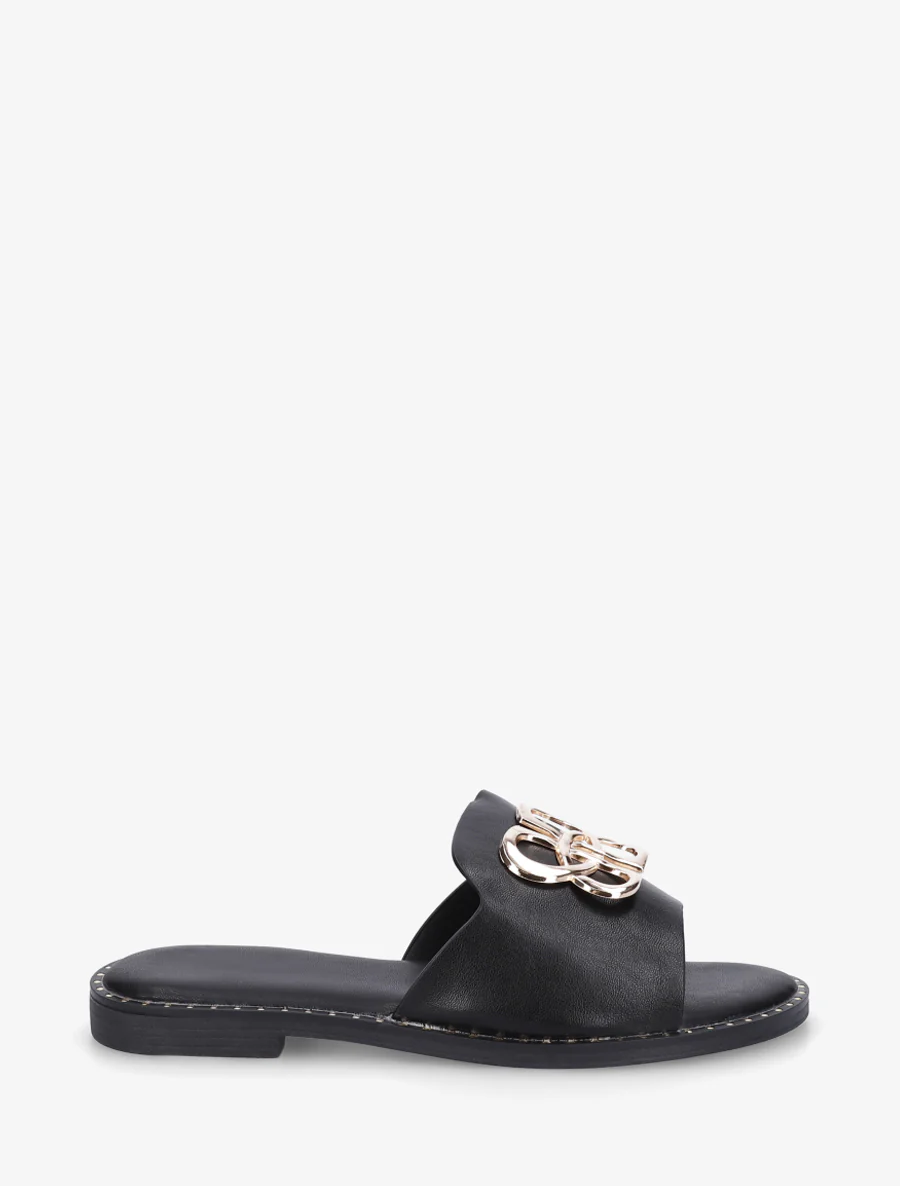 Mules plates à boucle fantaisie - Noir