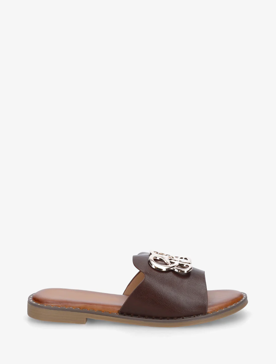 Mules plates à boucle fantaisie - Marron