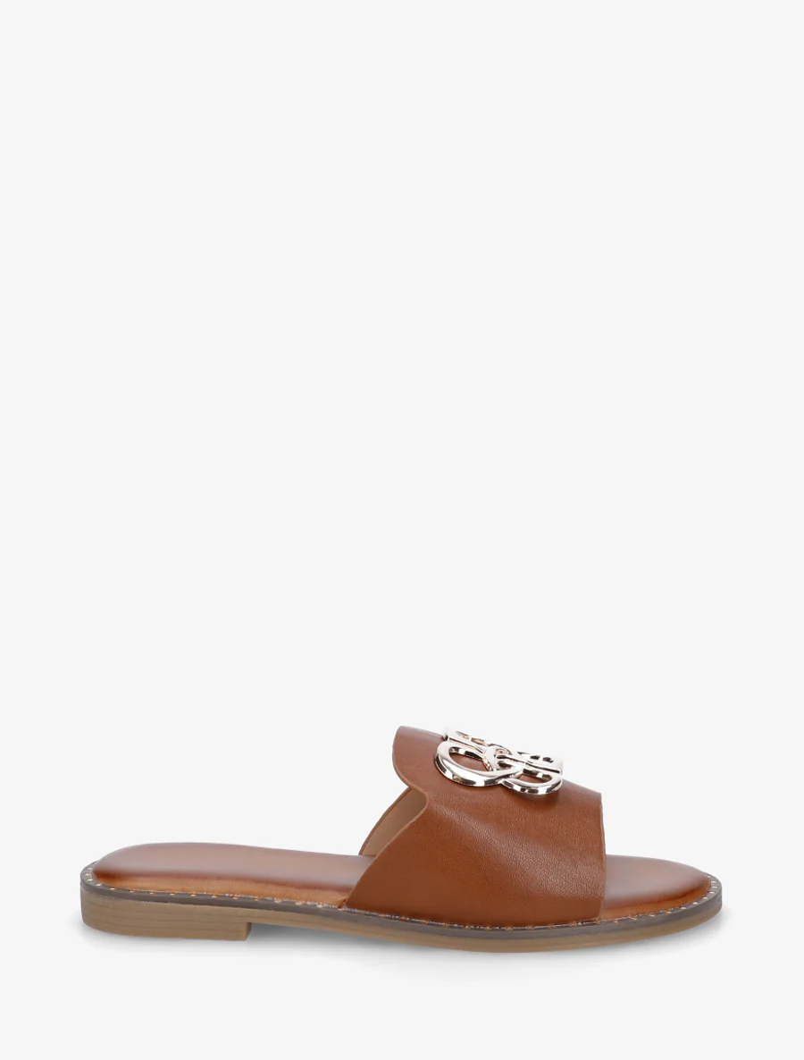 Mules plates à boucle fantaisie - Camel