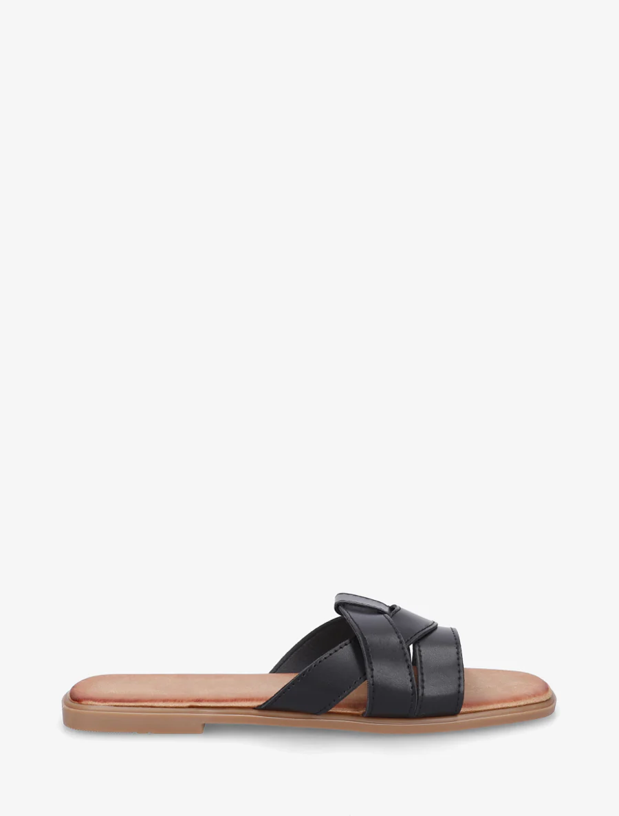 Mules plates à bride effet croisé - Noir