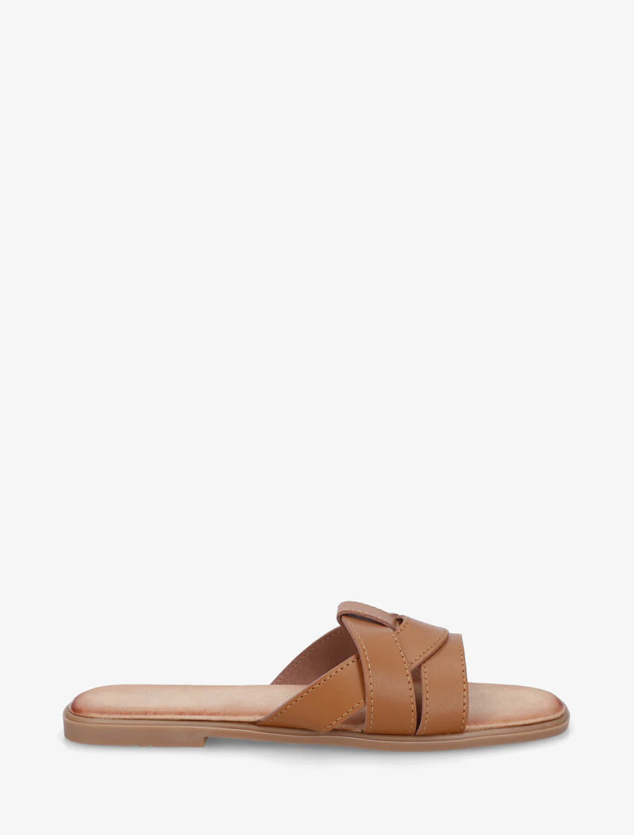 Mules plates à bride effet croisé - Camel