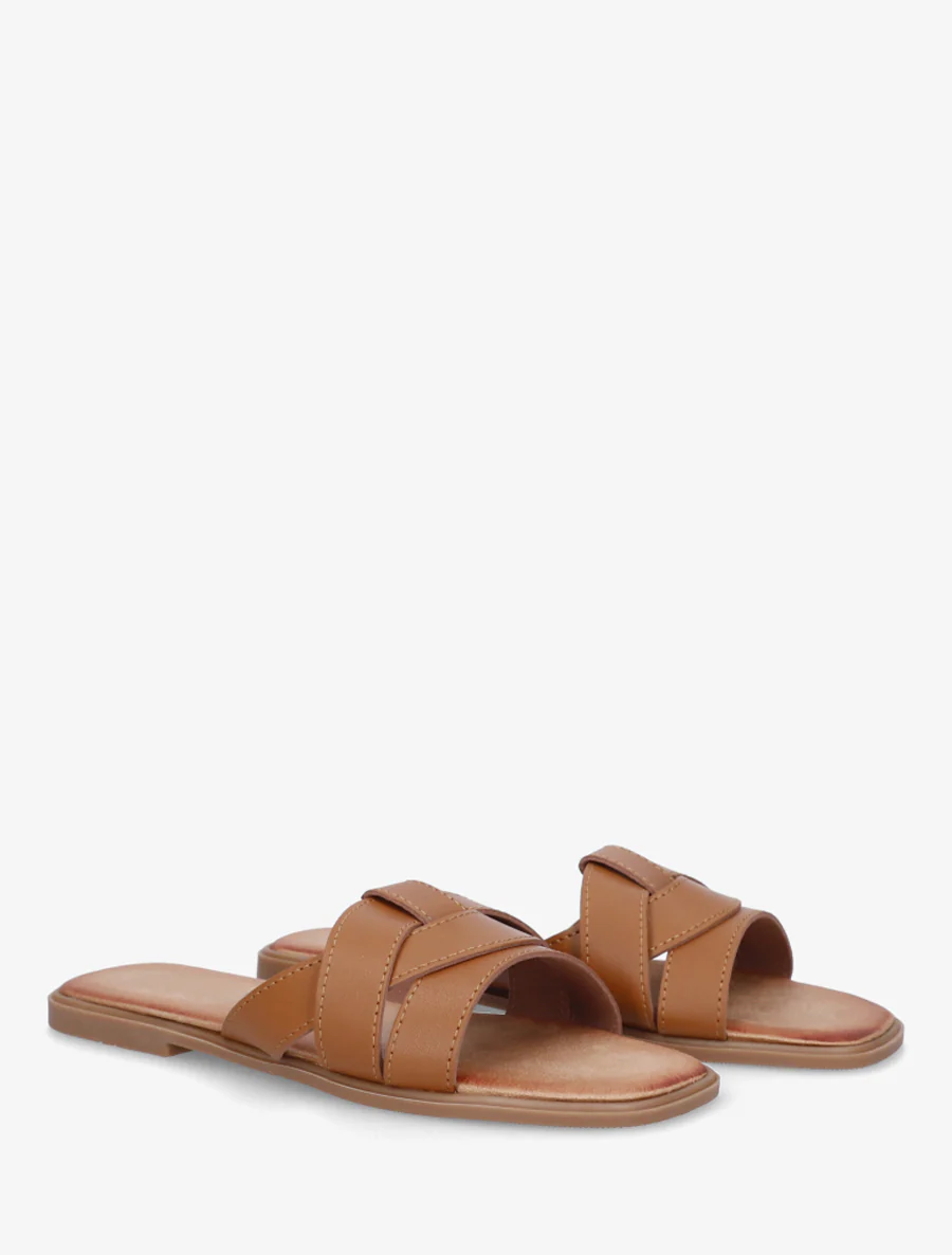 Mules plates à bride effet croisé - Camel - Image 4