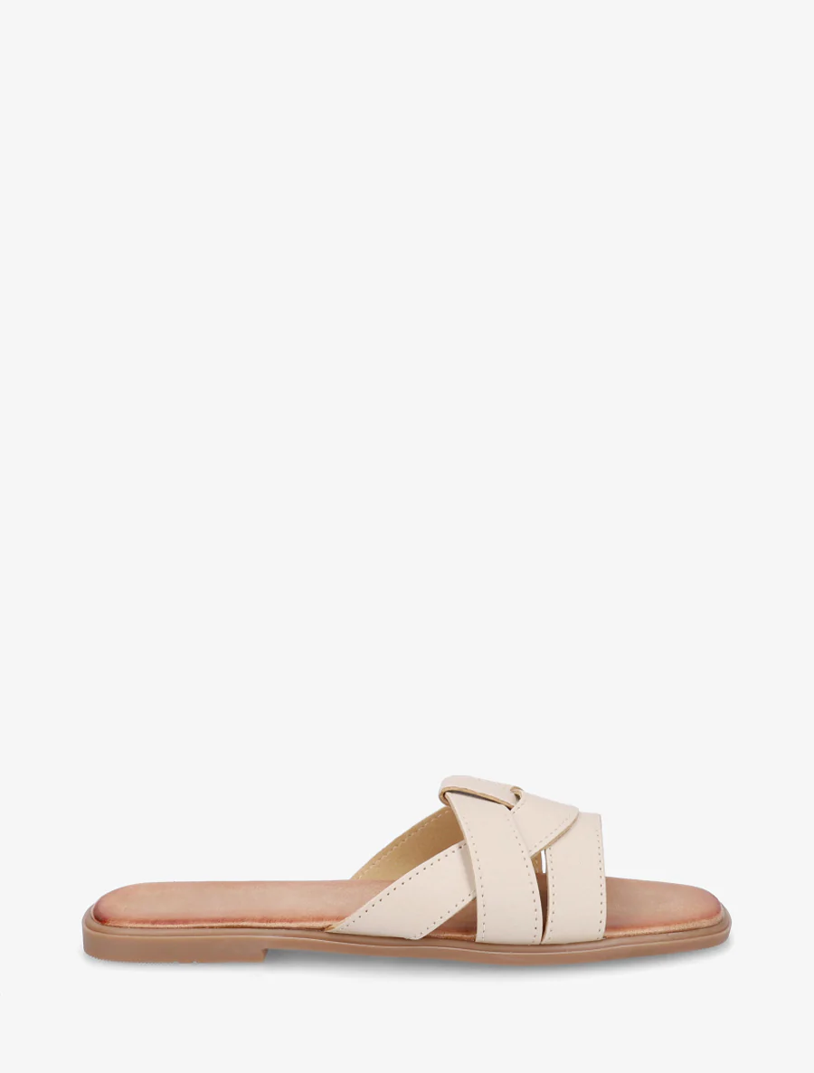 Mules plates à bride effet croisé - Beige