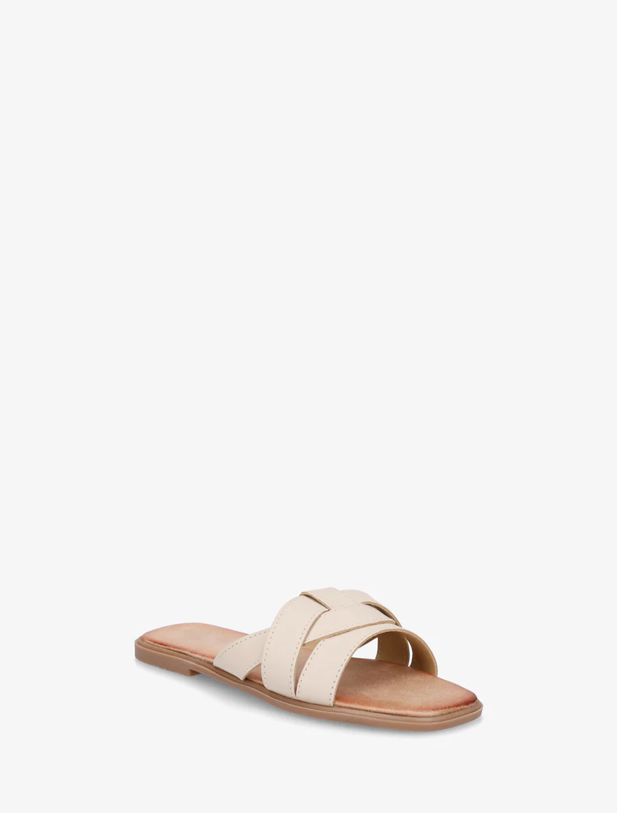 Mules plates à bride effet croisé - Beige - Image 2