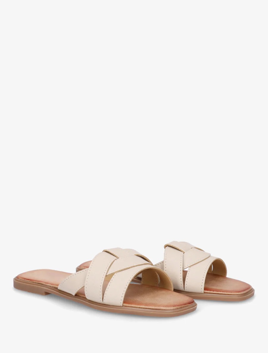 Mules plates à bride effet croisé - Beige - Image 4