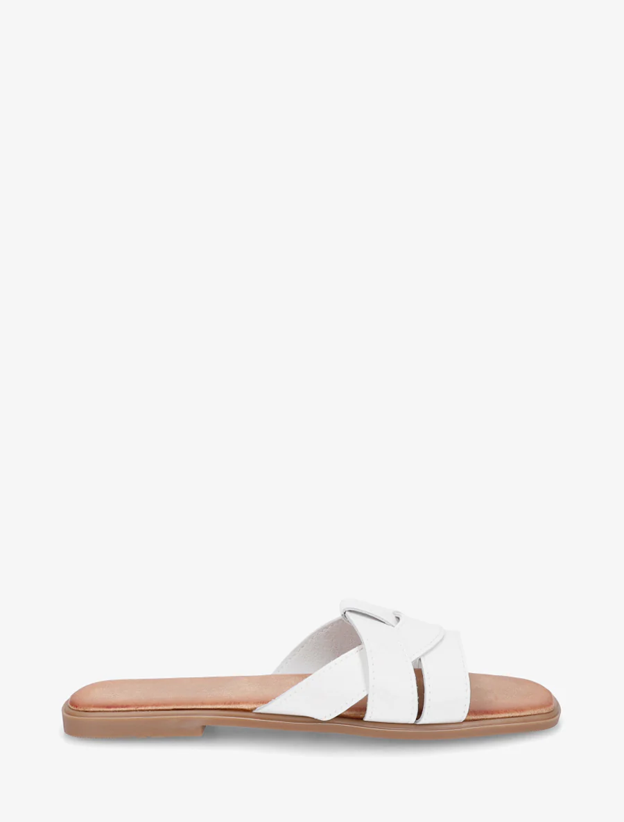 Mules plates à bride effet croisé - Blanc