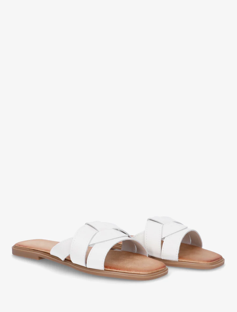 Mules plates à bride effet croisé - Blanc - Image 4