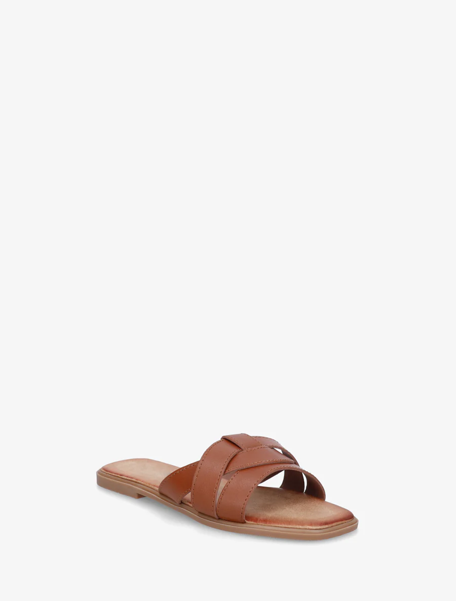 Mules plates à bride effet croisé - Marron - Image 2